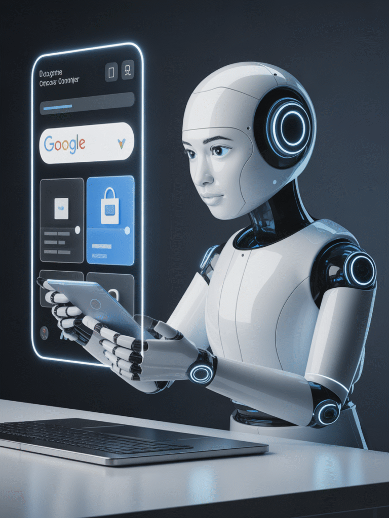 Illustration of Google AI acting as a virtual shopping assistant

